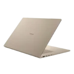 ASUS Zenbook A16 OLED UX3607OA-SQ083WS laptop in a light gold color, showing the lid and ports.