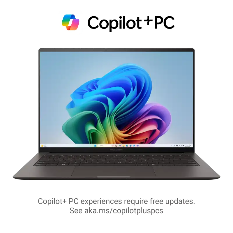 ASUS ZenBook 14 OLED UX5406AA laptop with Intel Core Ultra 9, 16GB LPDDR5X RAM, 512GB SSD, and touchscreen.