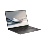ASUS ZenBook 14 OLED UX5406AA laptop in Antrim Gray with Intel Core Ultra 9, 16GB RAM, 512GB SSD, and touchscreen.