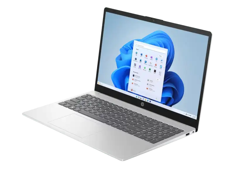 HP Laptop 15-fd0665TU with Intel Core 5 120U, 16GB RAM, 512GB SSD, and 15.6" FHD display running Windows 11.