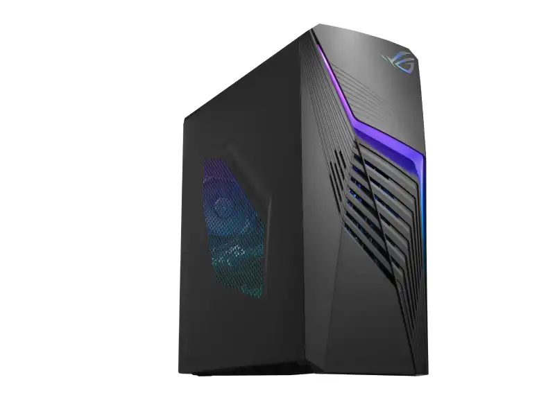 ASUS ROG Strix G13CHR-71470F004WS gaming desktop with RGB lighting and side panel.