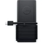 Black Dell 65W USB-C AC adapter with integrated cable, available at YourShoppy.com for compatible laptop charging.