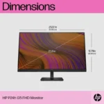 HP P24h G5 FHD Monitor dimensions showing 23.8-inch screen size.