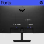 HP V22v G5 monitor back view showing HDMI, VGA, and AC power ports.