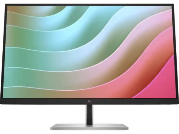 HP E27k G5 4K USB-C Monitor 6N4C4AA with vibrant wavy wallpaper.