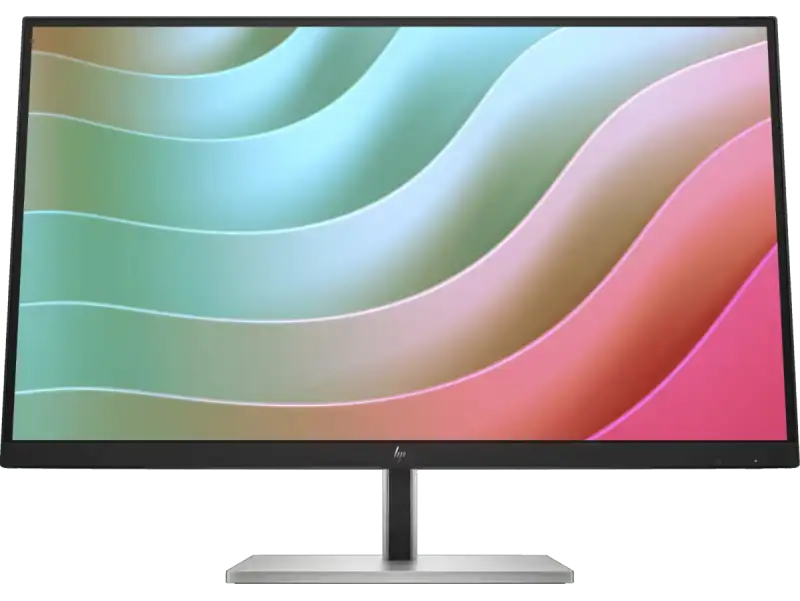 HP E27k G5 4K USB-C Monitor 6N4C4AA with vibrant wavy wallpaper.