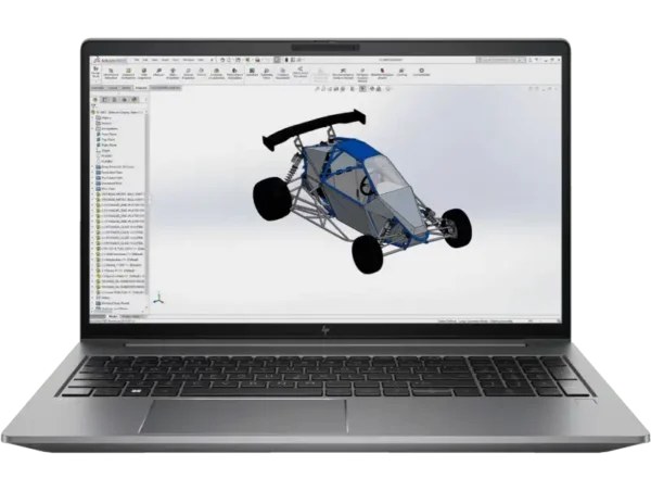 HP ZBook Power G10 laptop displaying a 3D car design, featuring 32GB RAM and 1TB SSD.
