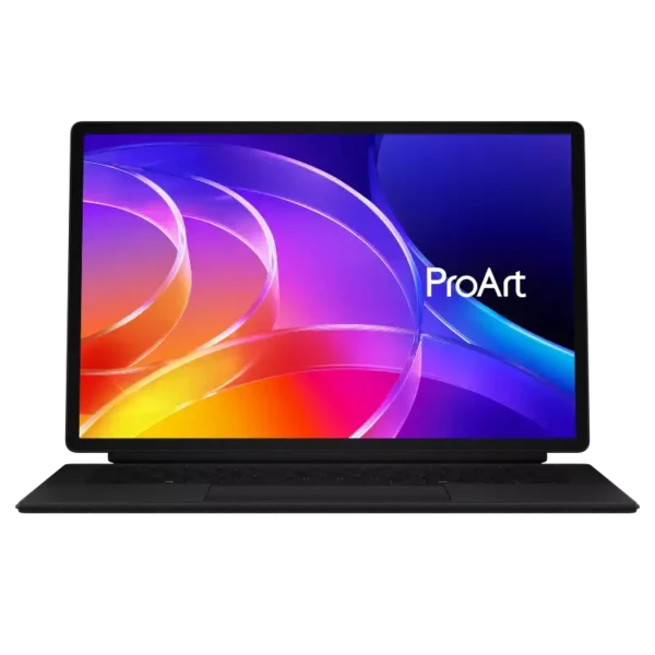 Asus ProArt PZ14 laptop with vibrant screen and ProArt branding.