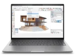 HP ZBook 16 Mobile Workstation with Intel Core Ultra 5, RTX 500 Ada GPU, and 16GB RAM, displaying SketchUp software.