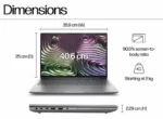 HP ZBook X G1i laptop dimensions: 35.9 cm width, 25 cm depth, 2.29 cm height, 40.6 cm screen.