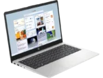 Silver HP 240R G10 business laptop with a 14-inch FHD display showing Windows 11 widgets.