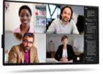 Dell Pro 55 Plus 4K monitor displays a video conference with four participants.
