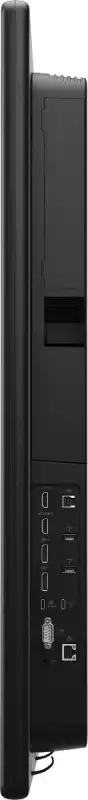 Dell P5525QC monitor side view showing ports including HDMI, USB-C, and Ethernet.