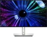 Dell UltraSharp 24 USB-C Hub Monitor U2424HE featuring a vibrant eye-like display with blue, purple, and green light streaks.