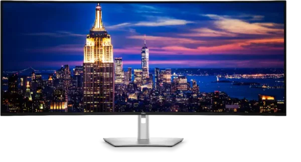 Dell UltraSharp U5226KW 51.5-inch 6K monitor displays New York City skyline at night.