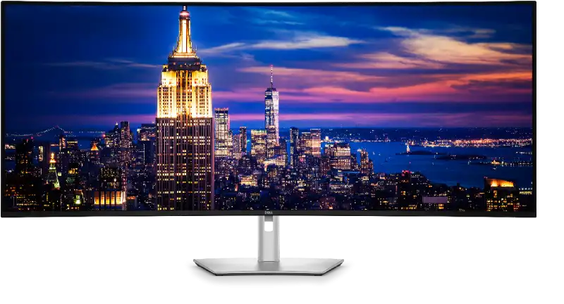Dell UltraSharp U5226KW 51.5-inch 6K monitor displays New York City skyline at night.