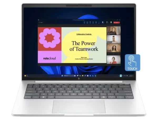 HP EliteBook 8 G1i 14-inch AI PC in silver with touch screen, 32GB RAM, and 1TB SSD.