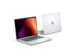 HP EliteBook 8 G2i 14 notebook in silver with vibrant wallpaper on screen and HP logo on closed lid.