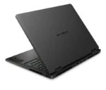 Black HP OMEN 16 gaming laptop with illuminated keyboard and OMEN logo.