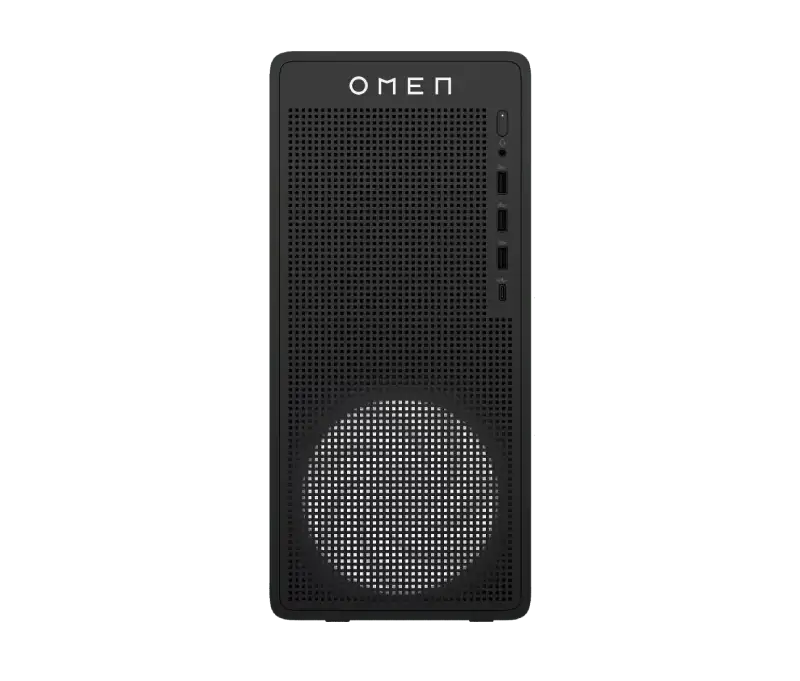 HP OMEN 16L gaming desktop tower TG03-0014in with distinctive front panel design and OMEN logo.