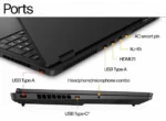 HP OMEN 16-am0078TX laptop ports: USB Type-A, HDMI 2.1, RJ-45, AC smart pin, headphone/microphone combo, and USB Type-C.