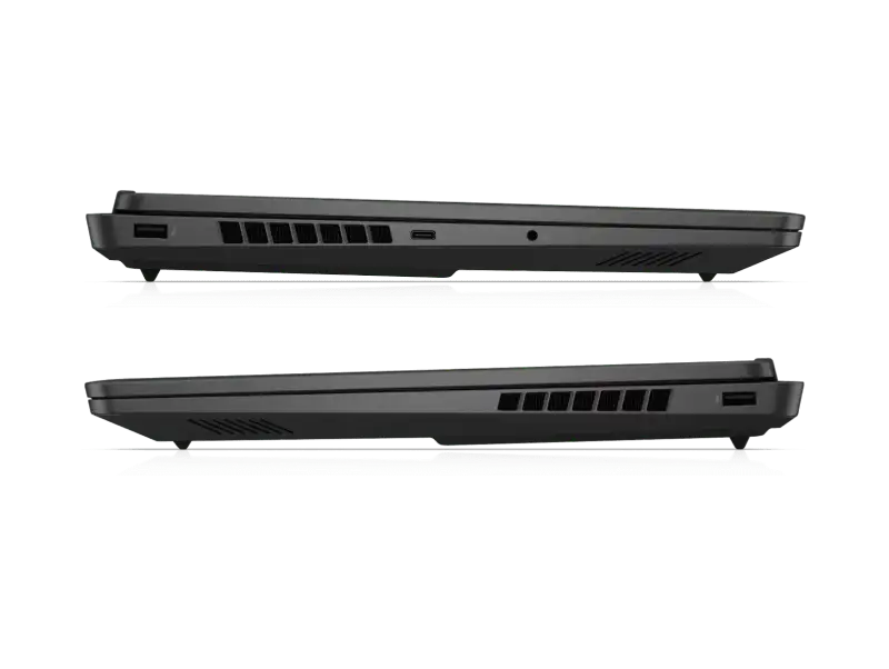 HP OMEN 16 gaming laptop side view showing ports and vents in shadow black.
