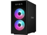HP OMEN 35L gaming desktop PC with RGB fans and OMEN branding.