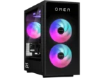 HP OMEN 35L gaming desktop with RGB fans and GeForce RTX graphics.