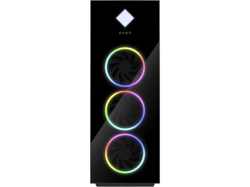 HP OMEN 45L gaming desktop GT22-3002in PC with RGB fans and OMEN logo.