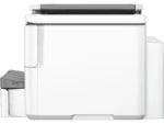 HP OfficeJet Pro 9720 wide format all-in-one printer in white, side view with paper tray.
