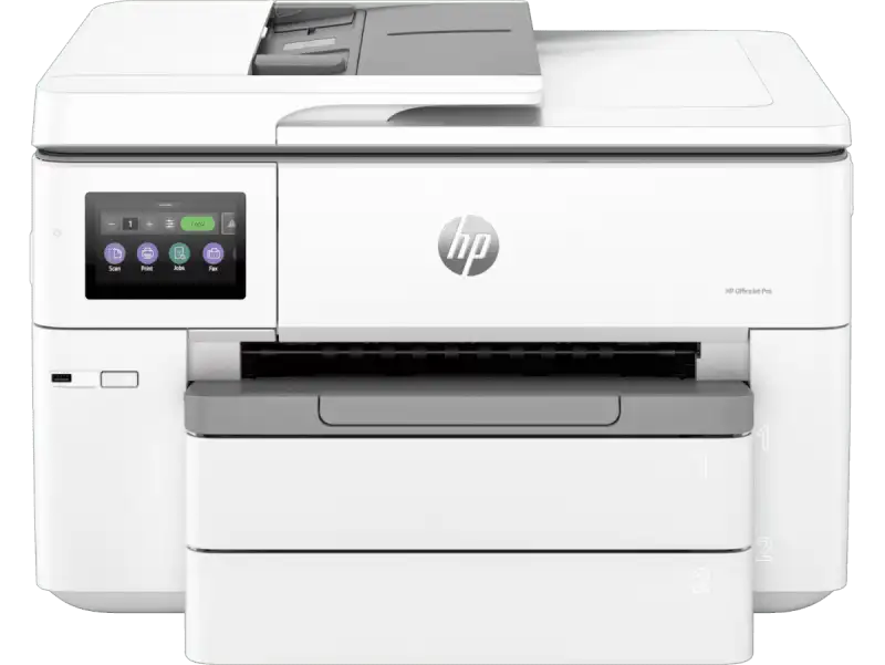 HP OfficeJet Pro 9730 wide format A3 inkjet printer with touchscreen and multi-function capabilities.