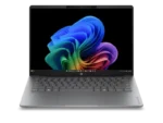 HP OmniBook 5 laptop in silver with a vibrant abstract wallpaper on its 14-inch OLED screen.