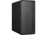 HP OmniDesk M02-0004in tower PC with brushed black front panel and side USB ports.