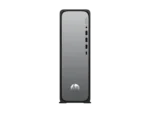 HP OmniDesk Slim Desktop S03-0007in PC with HP logo, featuring side ports and a sleek silver finish.