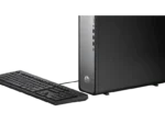 HP OmniDesk Slim Desktop S03-0007in PC with keyboard, featuring HP logo.
