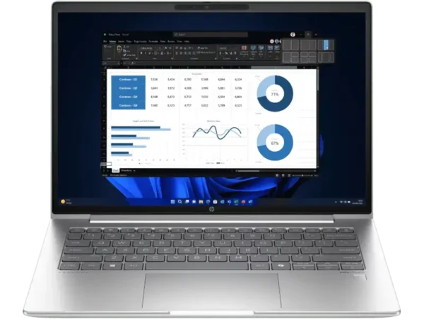 HP ProBook 440 G11 business laptop in silver with 14-inch screen, 16GB RAM, and Intel Core Ultra 5 processor.