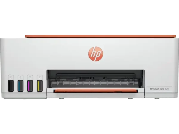 HP Smart Tank 529 all-in-one printer with color ink tanks and HP logo.