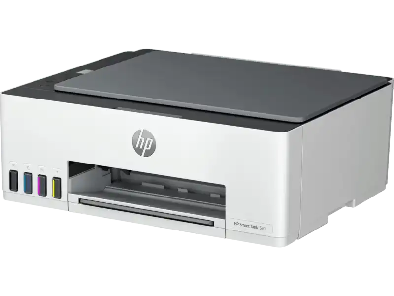 HP Smart Tank 580 all-in-one color inkjet printer with scanner and copier.