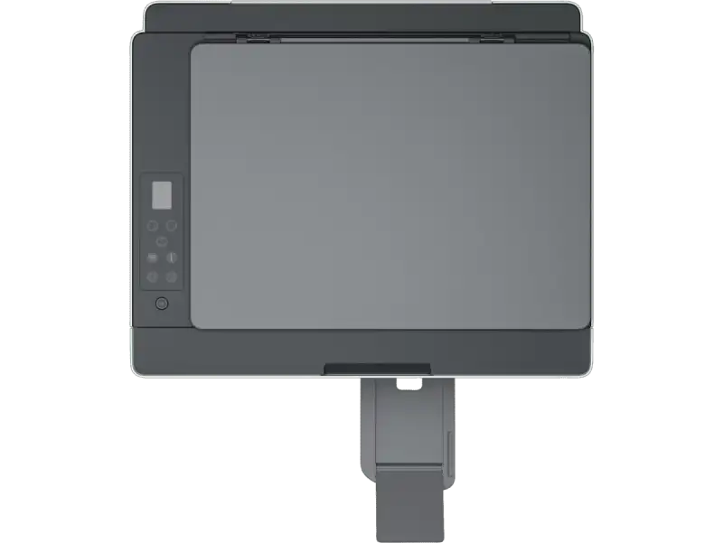 Top view of HP Smart Tank 580 All-in-One Color Inkjet Printer with control panel and output tray.