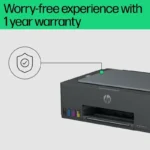 HP Smart Tank 581 All-in-One Printer with 1-year warranty and shield icon.