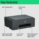 HP Smart Tank 581 all-in-one printer with USB connectivity, print, scan, and copy functions.