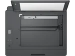 HP Smart Tank 584 All-in-One printer with lid open, showing scanner bed and control panel.