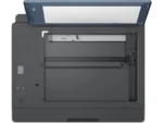 HP Smart Tank 585 All-in-One color inkjet printer with open scanner lid and control panel.
