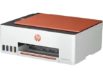 HP Smart Tank 589 all-in-one color inkjet printer with orange top and HP logo.