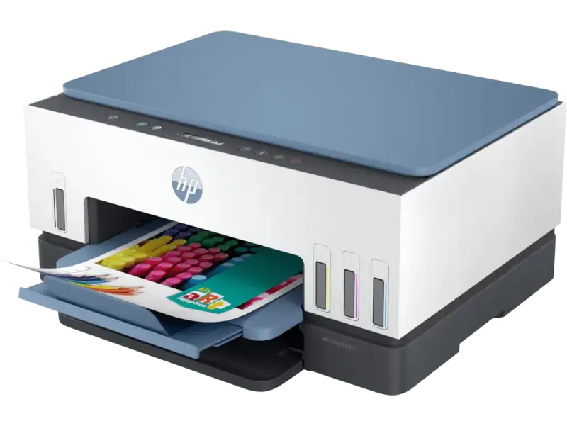 HP Smart Tank 675 Wi-Fi All-in-One color inkjet printer with duplexer and ink tanks.