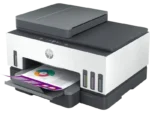 HP Smart Tank 790 Wi Fi All-in-One Printer with ADF and Magic Touch Panel printing a color chart.