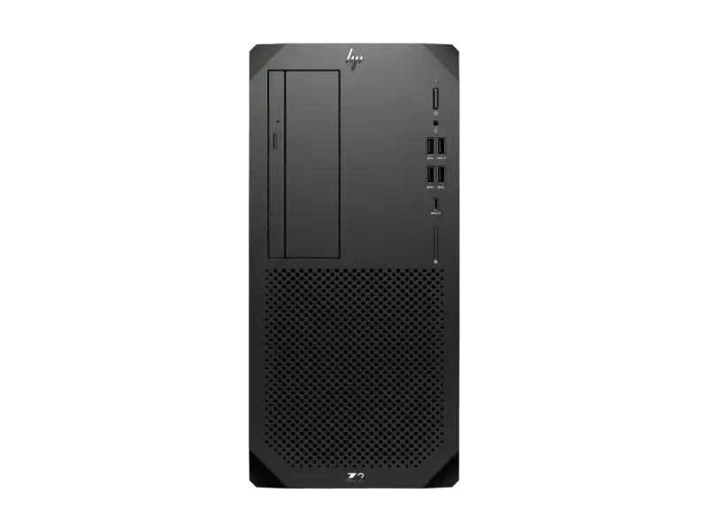 HP Z2 Tower G9 Workstation front view with ports and drive bays.