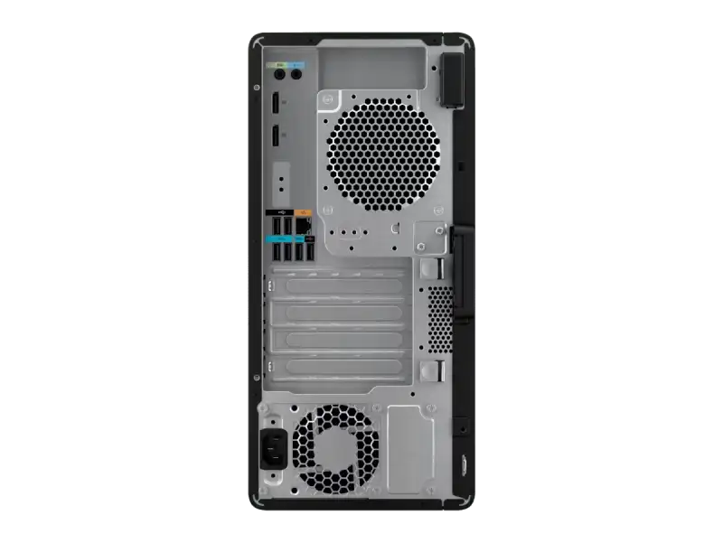 Back panel of HP Z2 Tower G9 Workstation showing ports and fans.