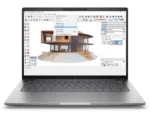 HP ZBook 8 G1i 14-inch laptop displaying SketchUp architectural design software.