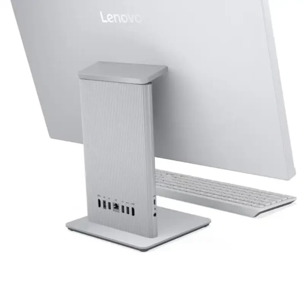 Lenovo IdeaCentre AIO 27IRH9 F0HM00PNIN rear ports and stand with keyboard.